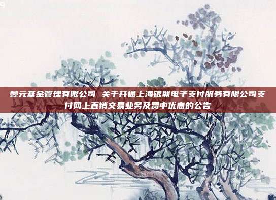 鑫元基金管理有限公司 关于开通上海银联电子支付服务有限公司支付网上直销交易业务及费率优惠的公告