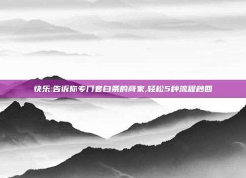 快乐:告诉你专门套白条的商家,轻松5种流程秒回