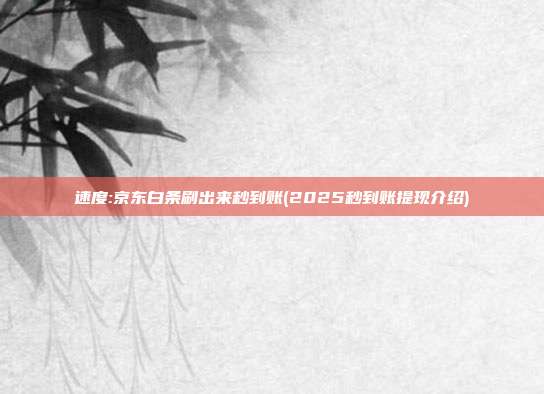 速度:京东白条刷出来秒到账(2025秒到账提现介绍)