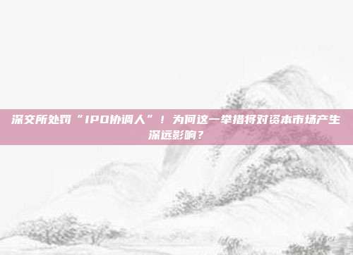 深交所处罚“IPO协调人”!为何这一举措将对资本市场产生深远影响?