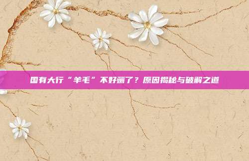 国有大行“羊毛”不好薅了?原因揭秘与破解之道