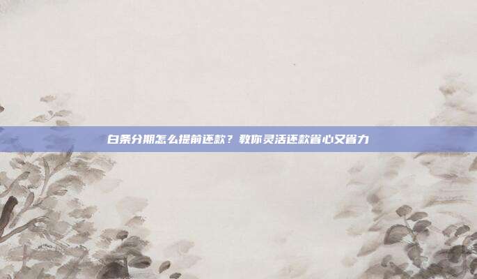 白条分期怎么提前还款?教你灵活还款省心又省力