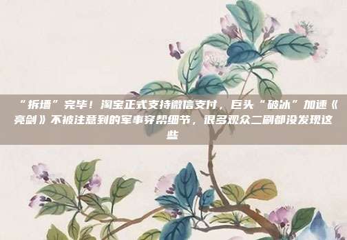“拆墙”完毕!淘宝正式支持微信支付,巨头“破冰”加速《亮剑》不被注意到的军事穿帮细节,很多观众二刷都没发现这些